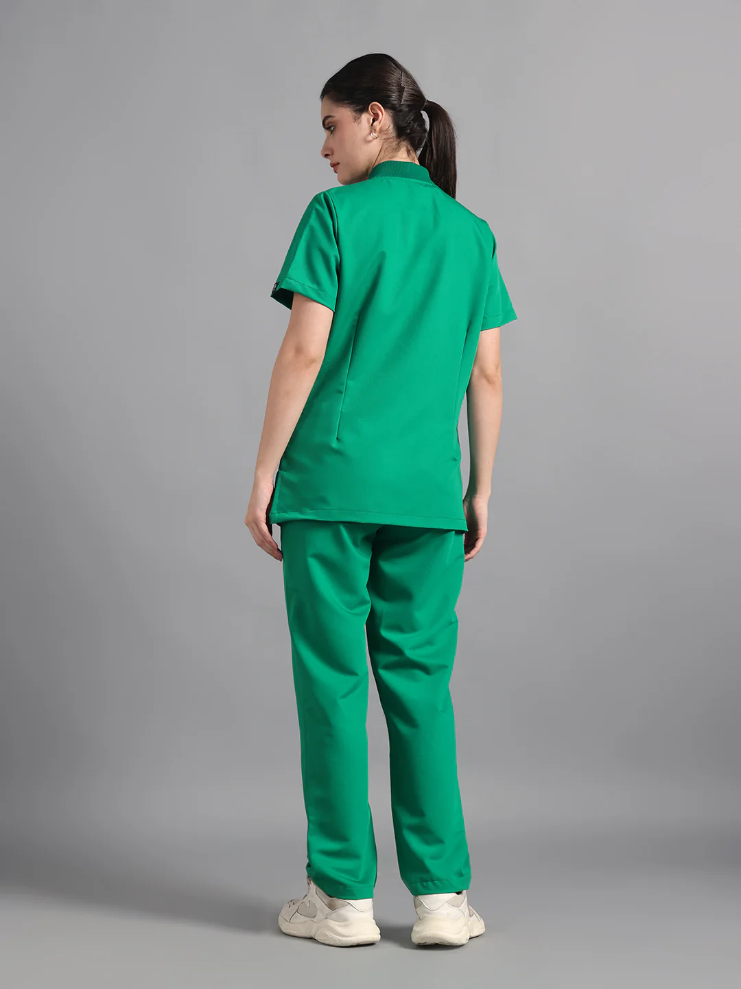 Stretchable (4Way) Sea Green Women Flex Zip Neckline Top With Straight Pants - Image 4