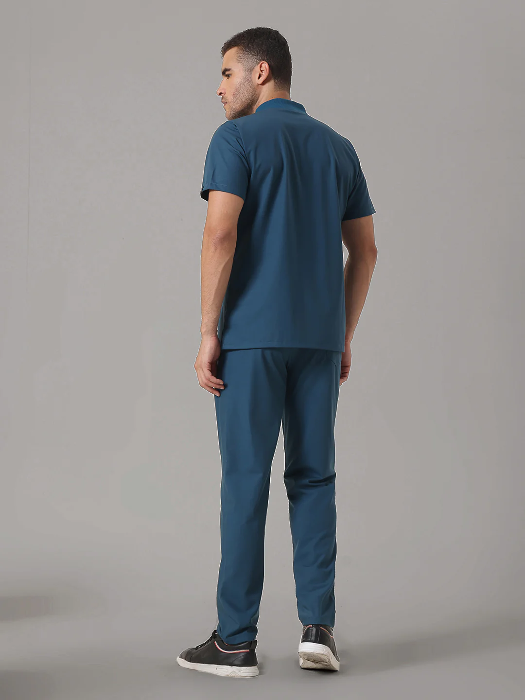 Stretchable (4Way) Peacock Blue Men Flex Zip Neckline Top With Straight Pants - Image 4