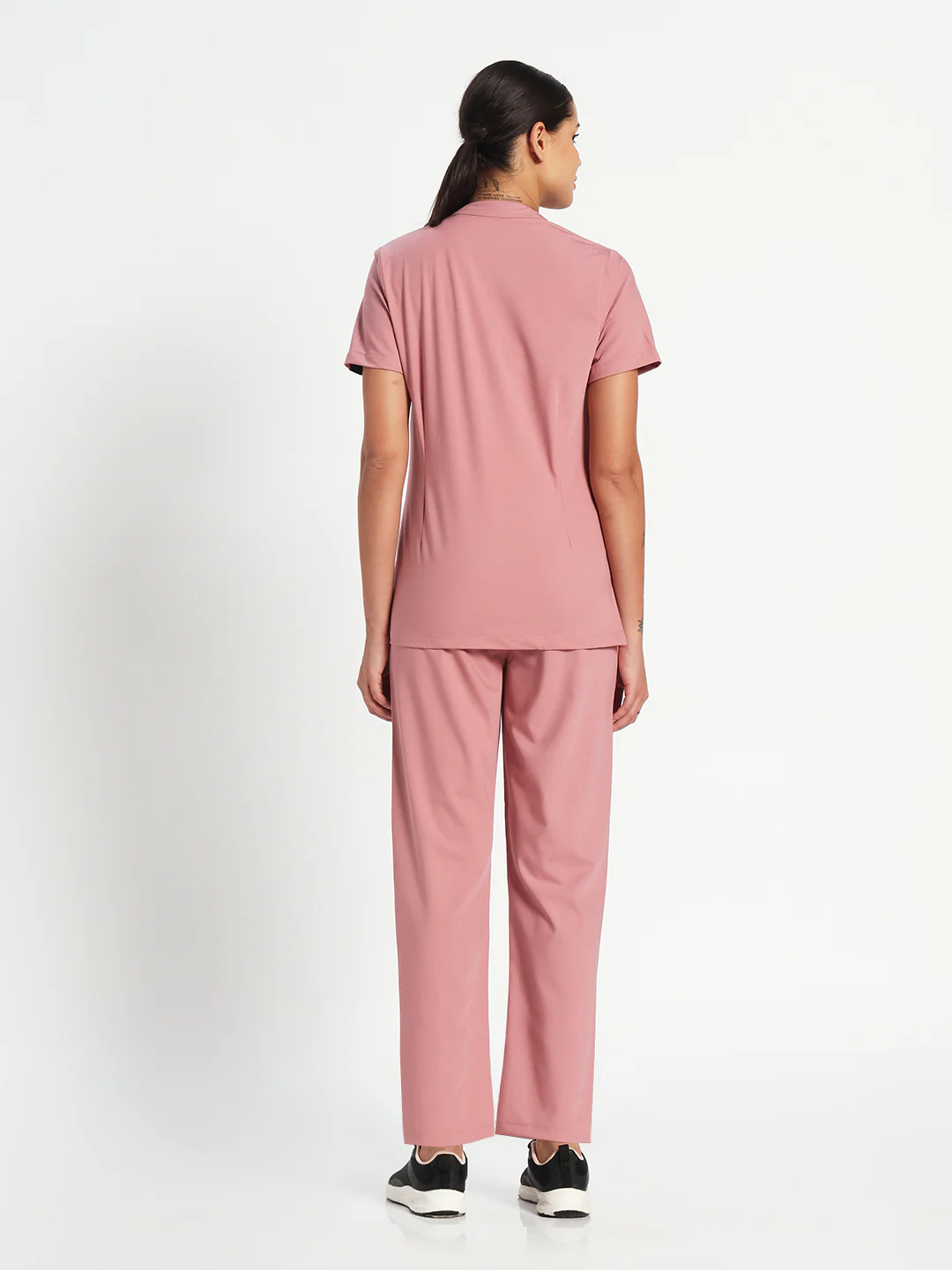 Stretchable (4Way) Women Dusty Pink Mandarin Neck With Straight Pant Set - Image 3
