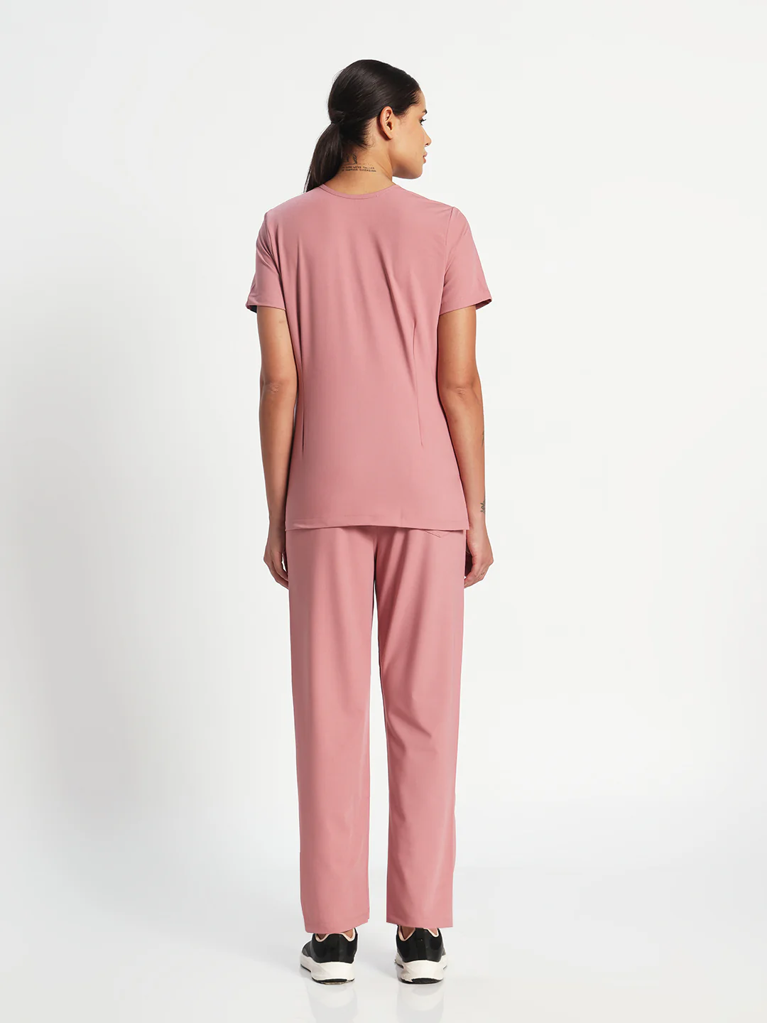 Stretchable (4Way) Women Dusty Pink V Neck With Straight Pant Set - Image 3