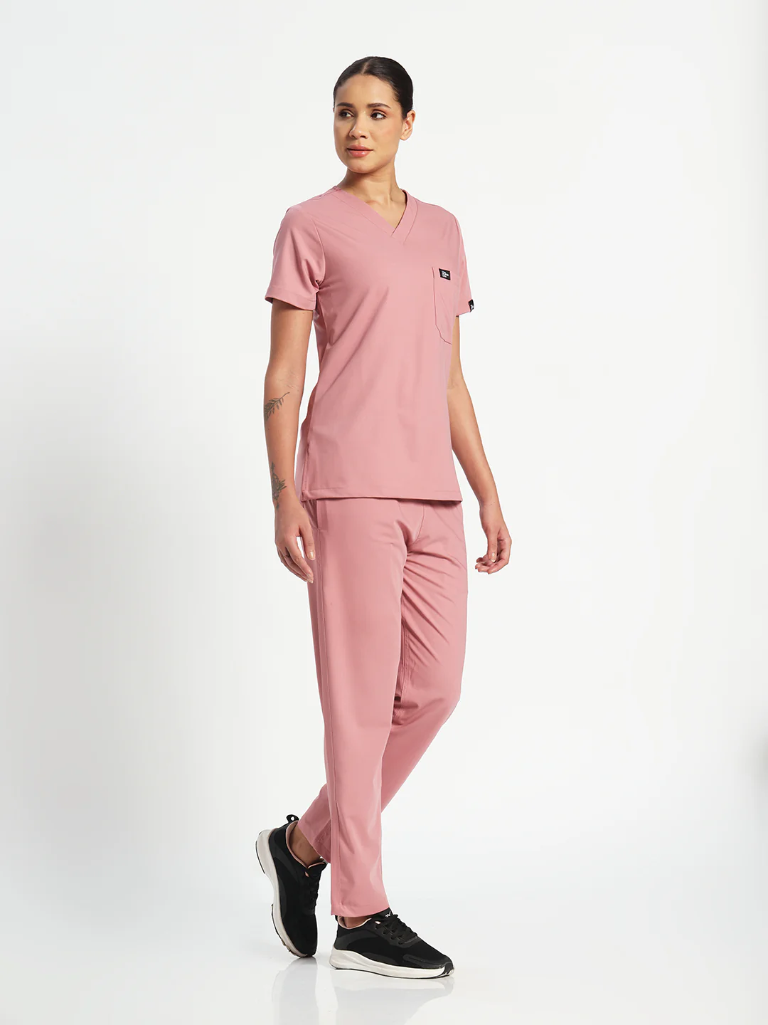 Stretchable (4Way) Women Dusty Pink V Neck With Straight Pant Set - Image 7